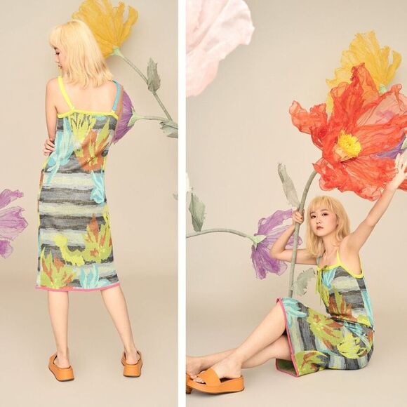 Yanyan Lily Sleeveless Knit Midi Dress in Midnight Linen Jacquard Size XS - Picture 7 of 11